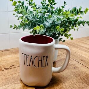 Rae Dunn Teacher Ceramic Coffee Mug - White Exterior with Red Interior